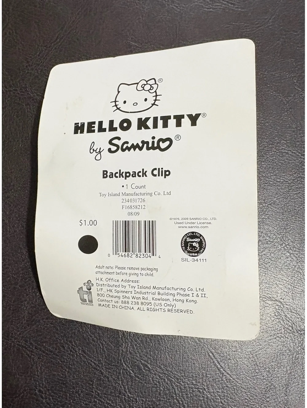 Hello Kitty Backpack Clip with Pink and Green Bow